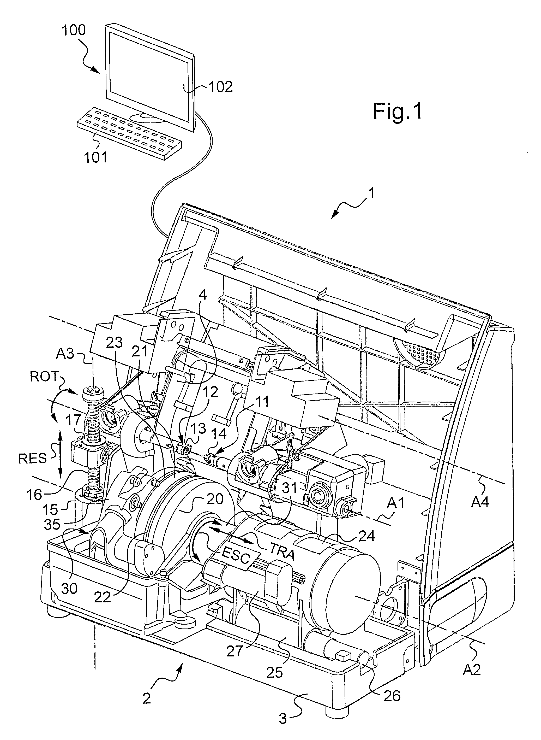 Device for machining ophthalmic lenses, the device having a plurality of machining tools placed on a swivel module