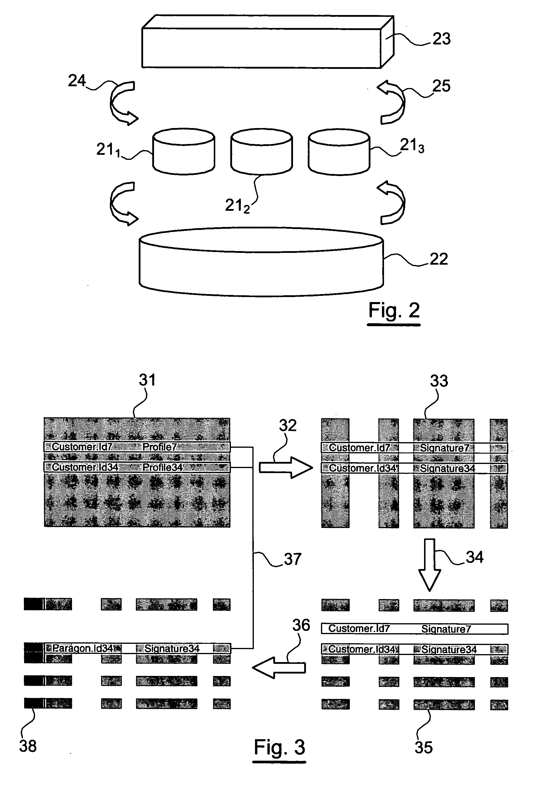 Method and device for building and using table of reduced profiles of paragons and corresponding computer program