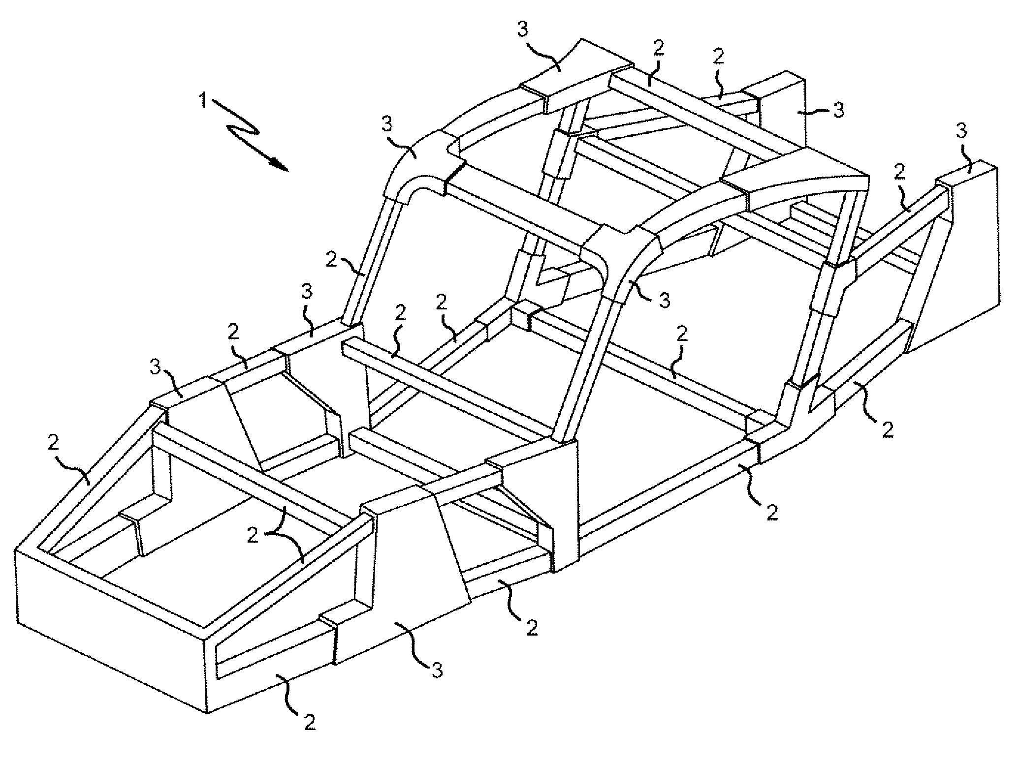 Metal frame made up of the union of a plurality of extruded elements, and method for its fabrication