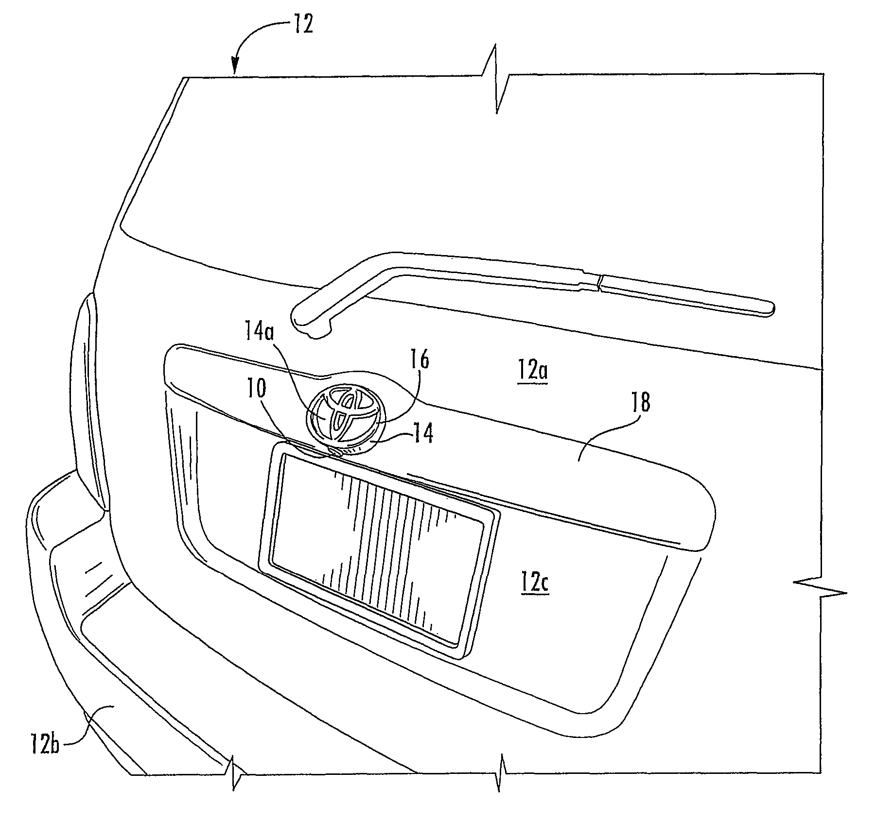 Camera mounted at rear of vehicle