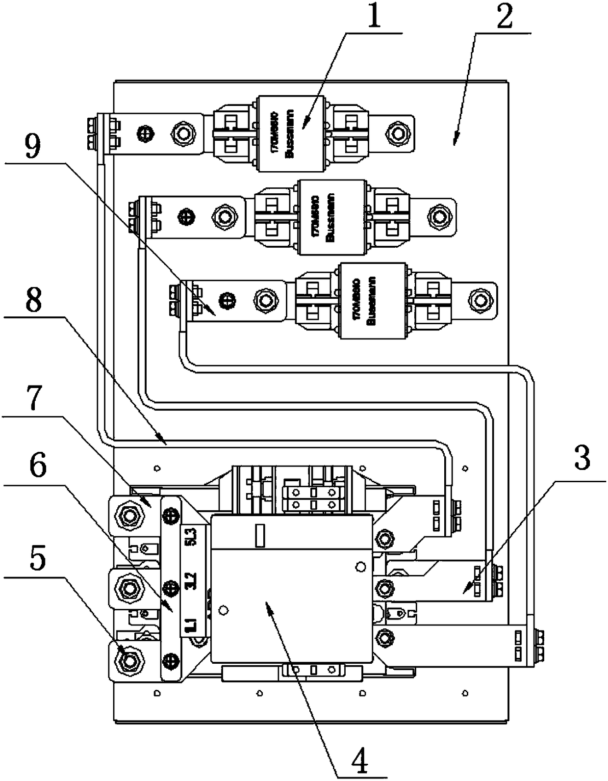 A connection structure of copper bar of wind power inverter contactor