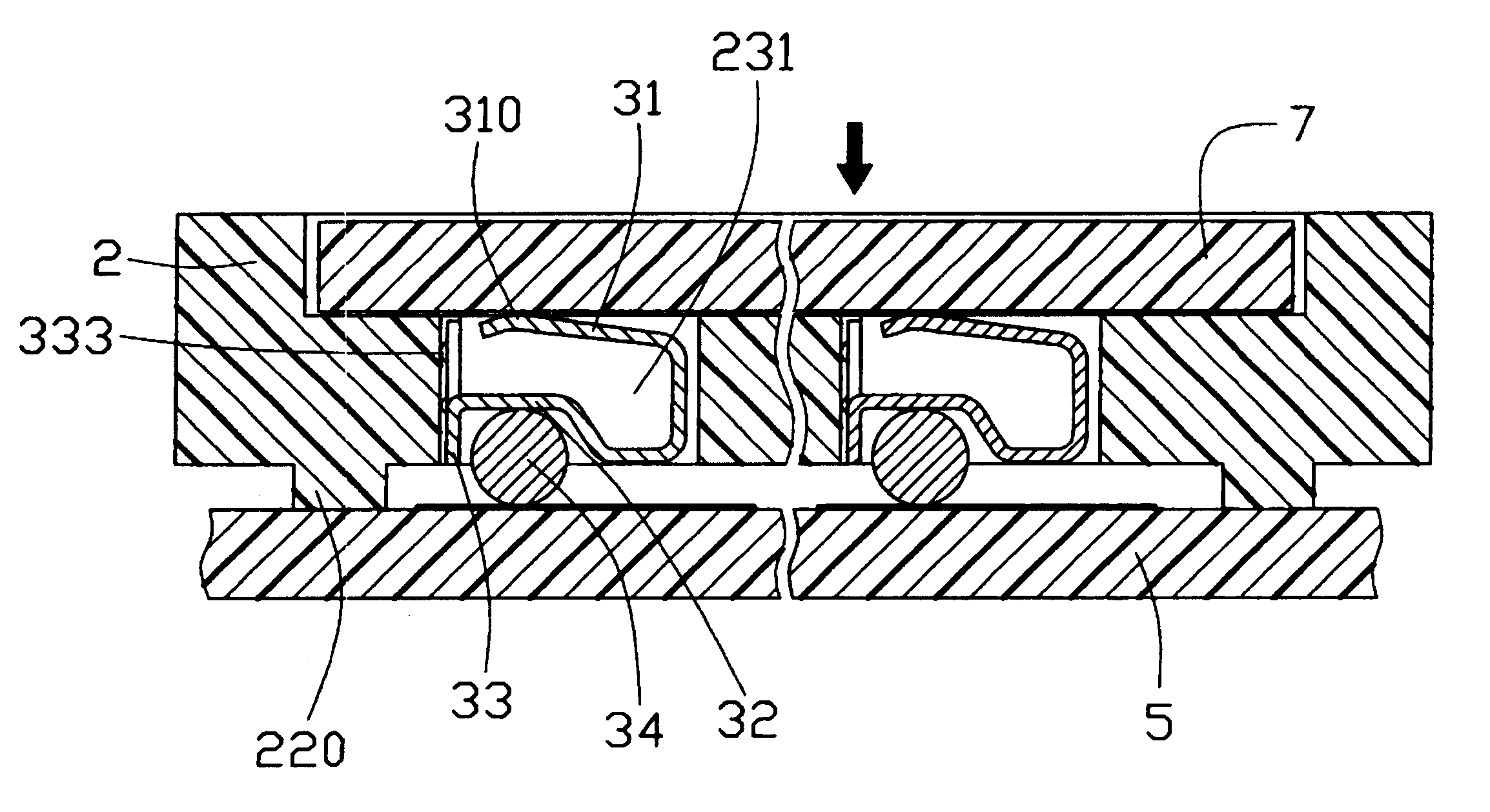 Land grid array connector having movable engagement of electrical contacts thereinto