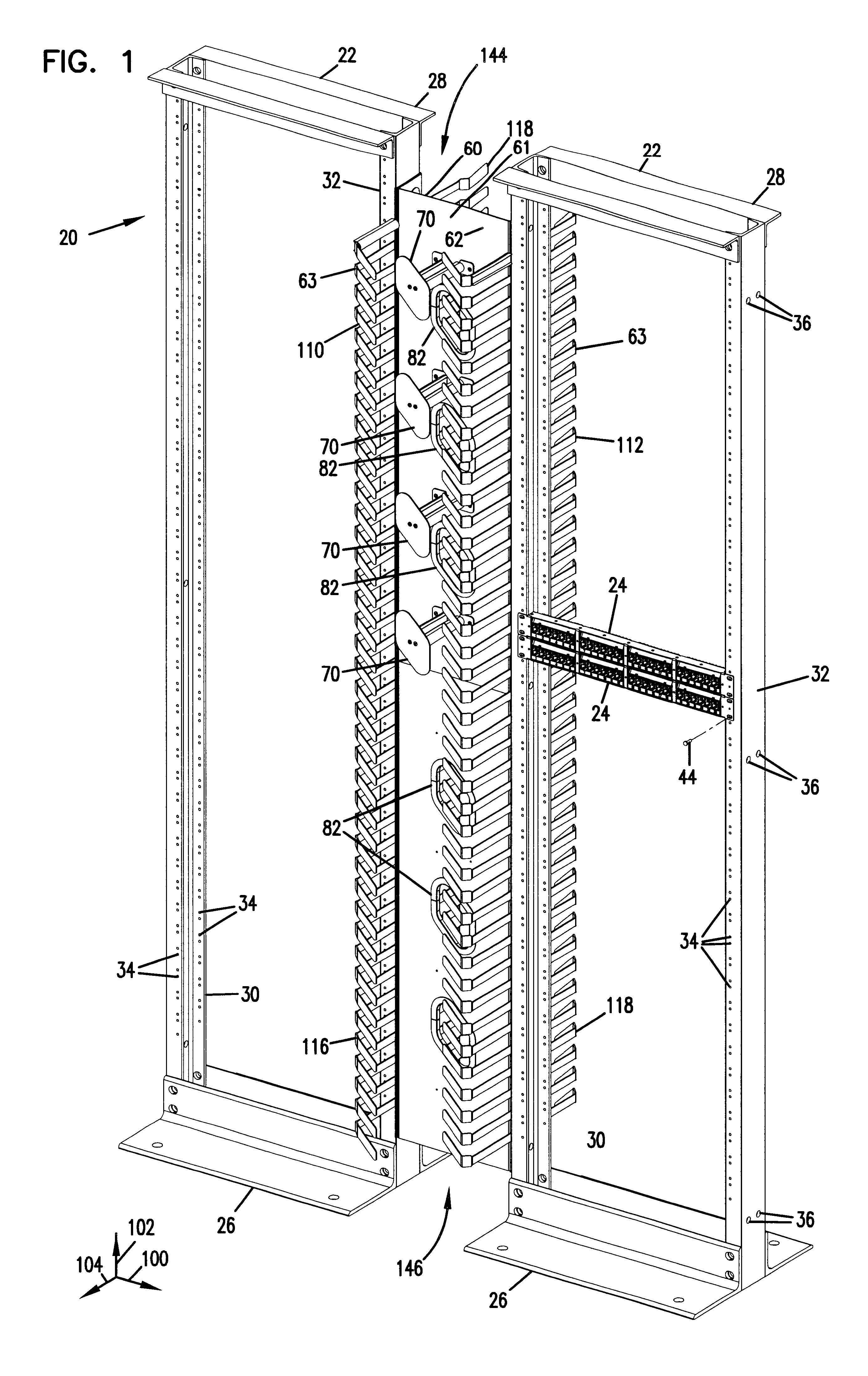 Vertical cable management system with ribcage structure