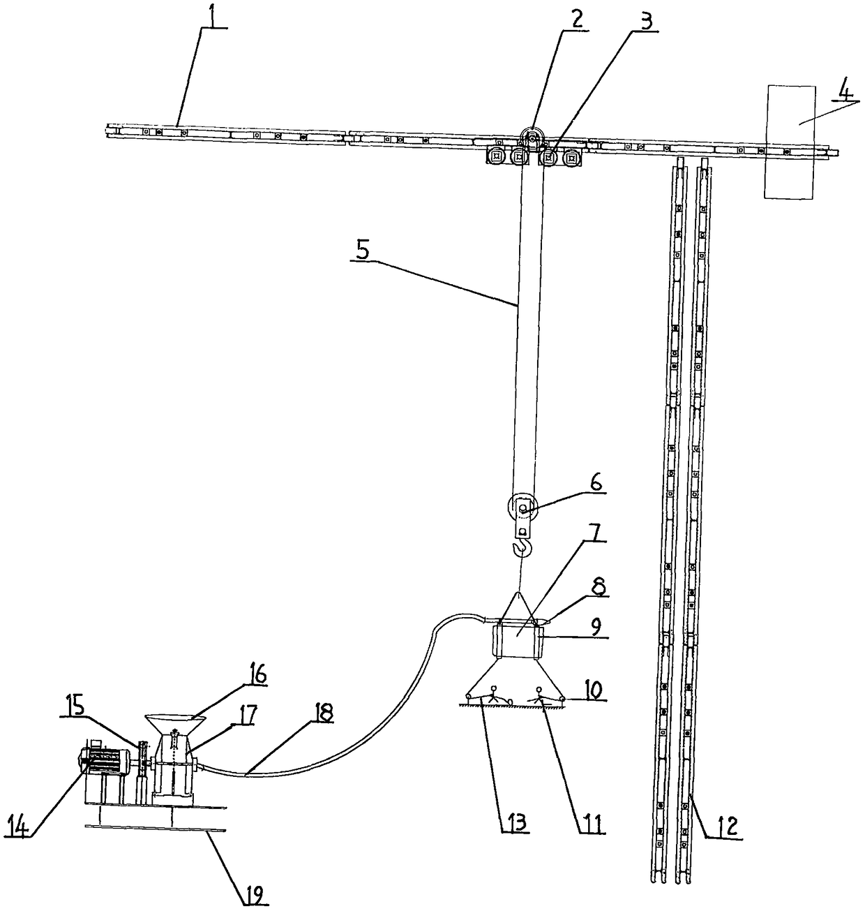 A high-altitude unmanned mobile spraying construction method and spraying equipment