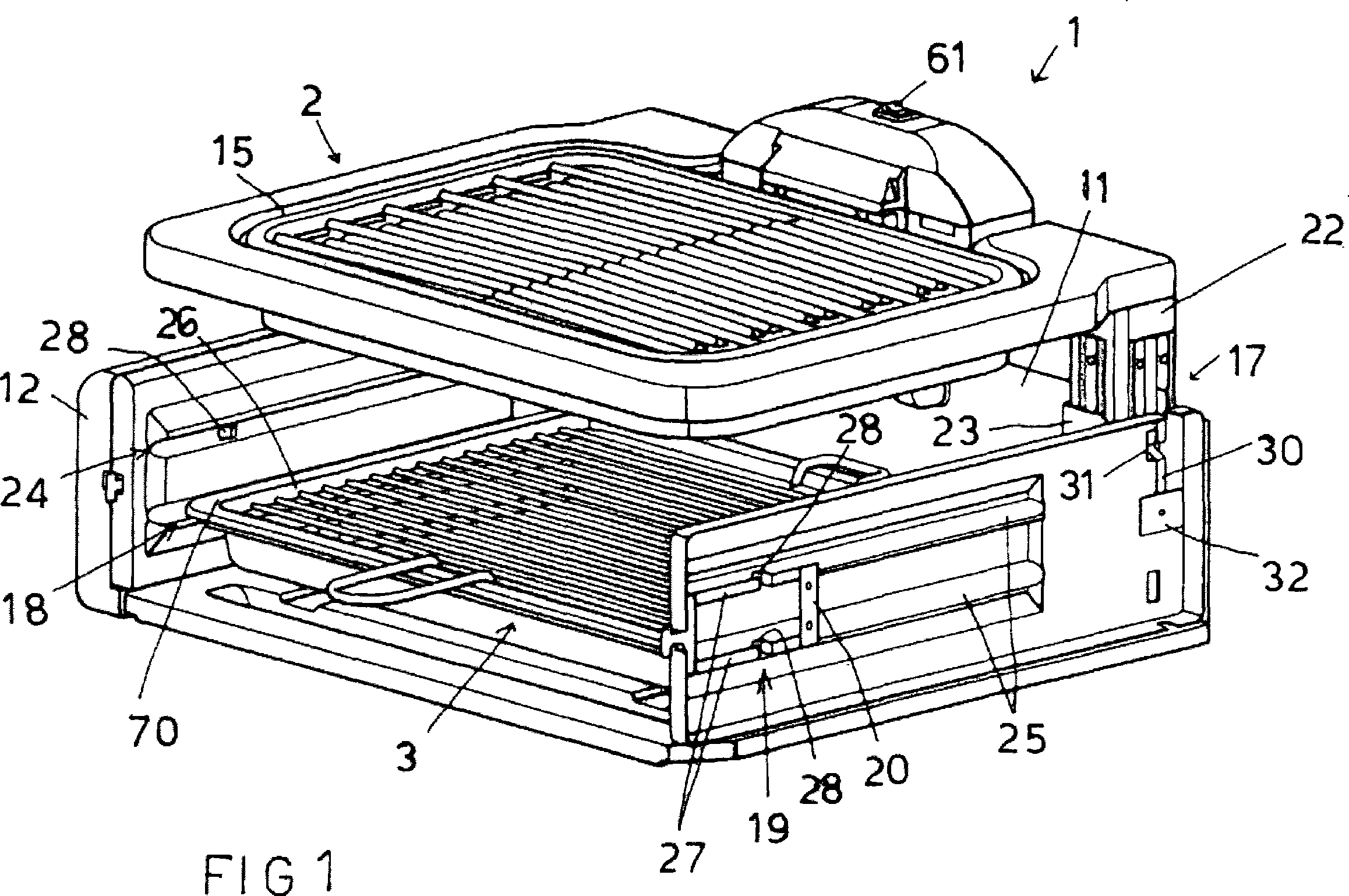 Combined food cooking device and process