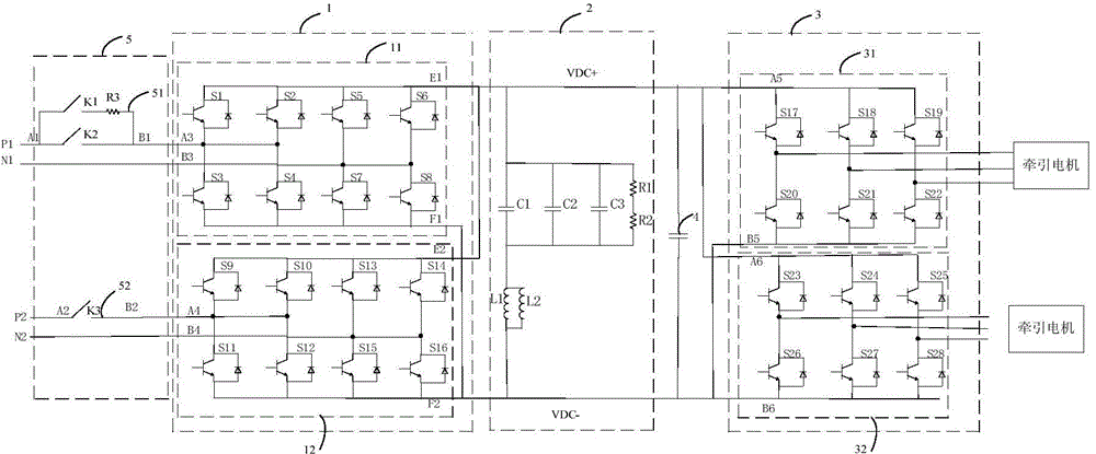 Traction converter with secondary filter circuit