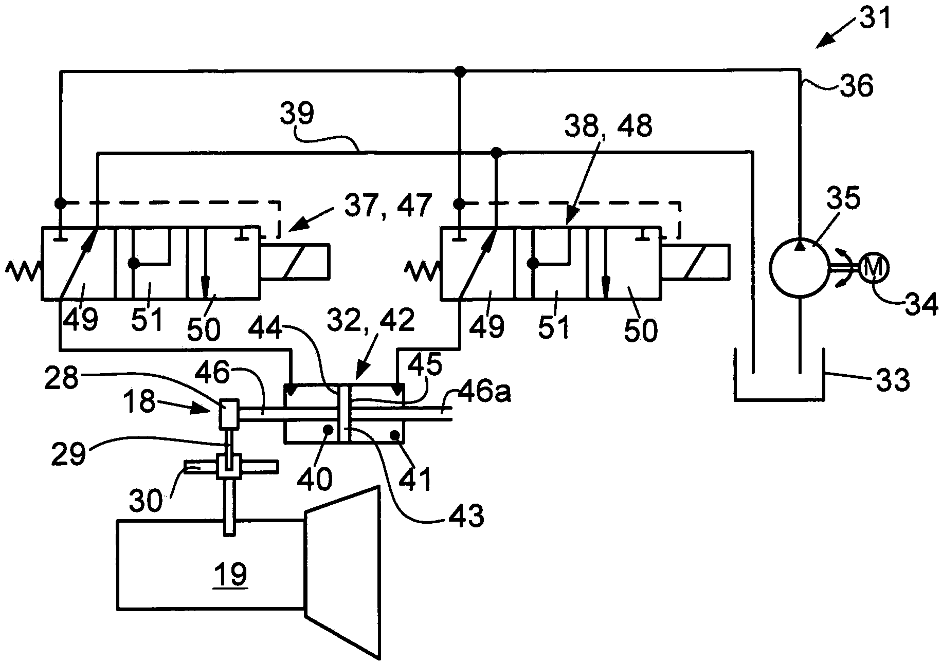 Assembly for actuating double-acting shift cylinder of shift assembly of automatic transmission of motor vehicle