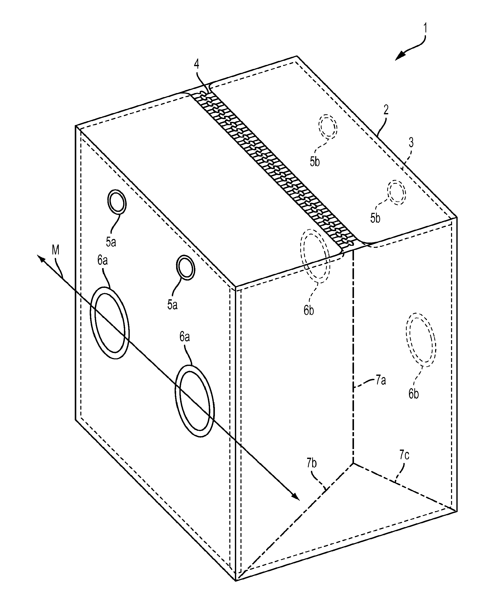 Portable bag having integrated handling openings and improved volumetric characteristics and assembly for use therewith