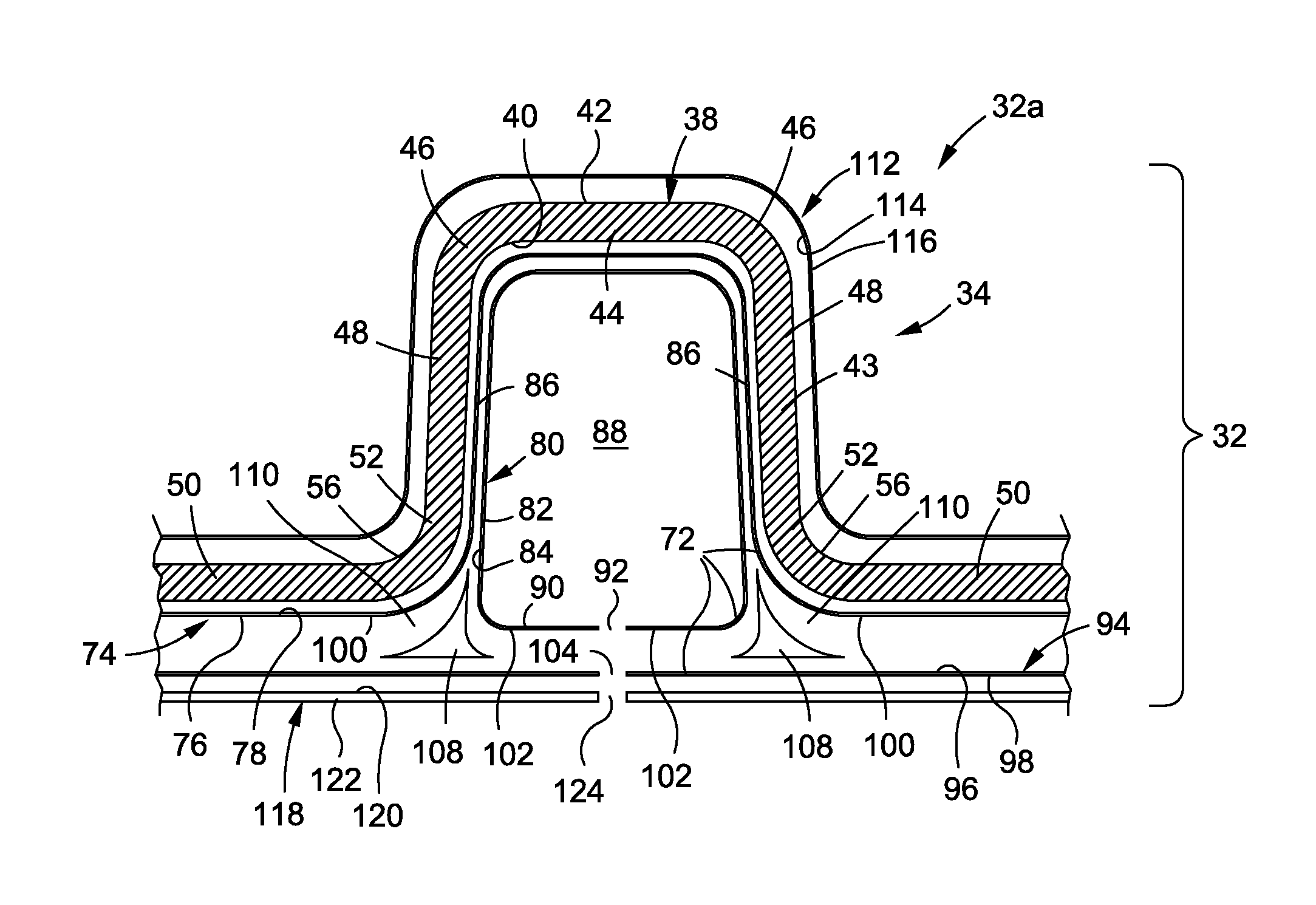 Composite hat stiffener, composite hat-stiffened pressure webs, and methods of making the same