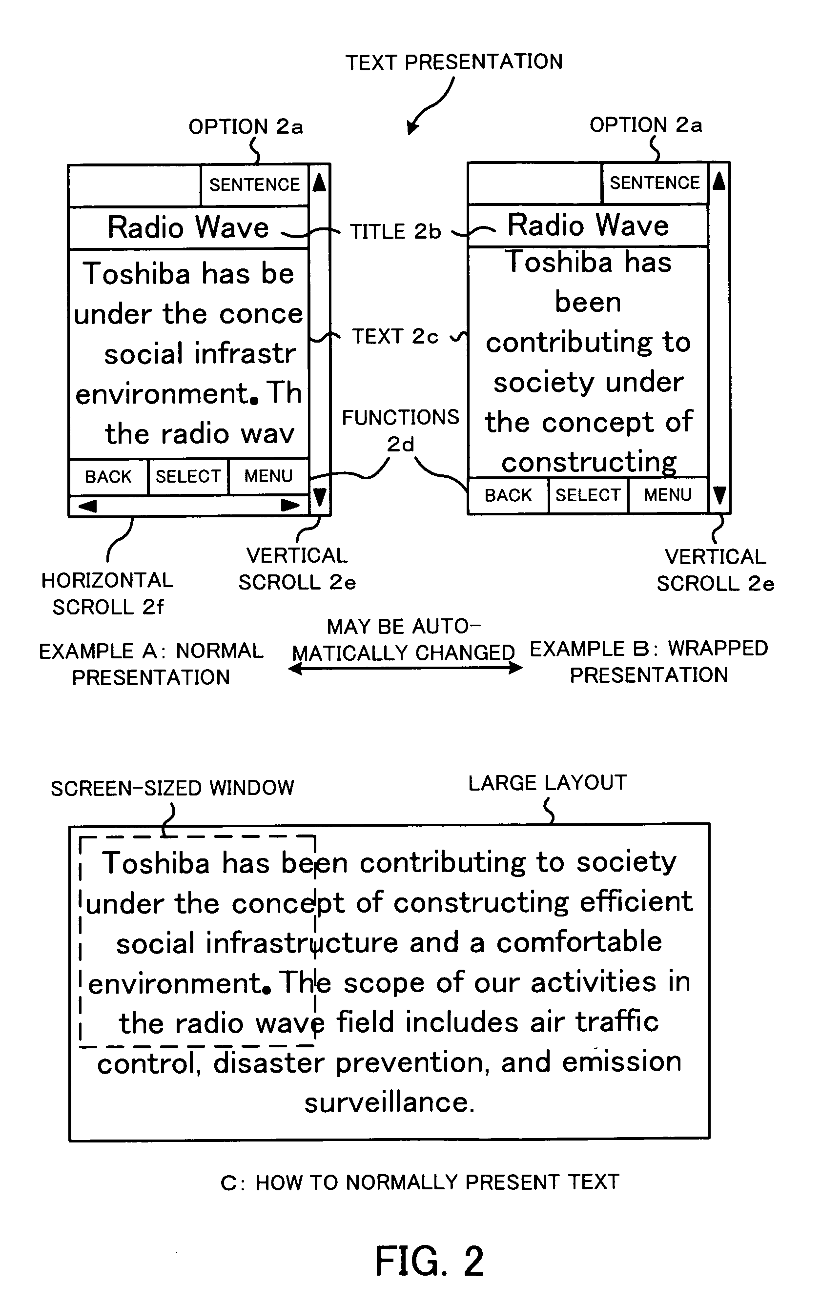 Mobile communication apparatus having text presentation capability