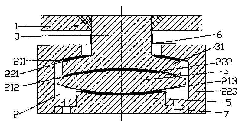 Damping and tensile support with double curved surface