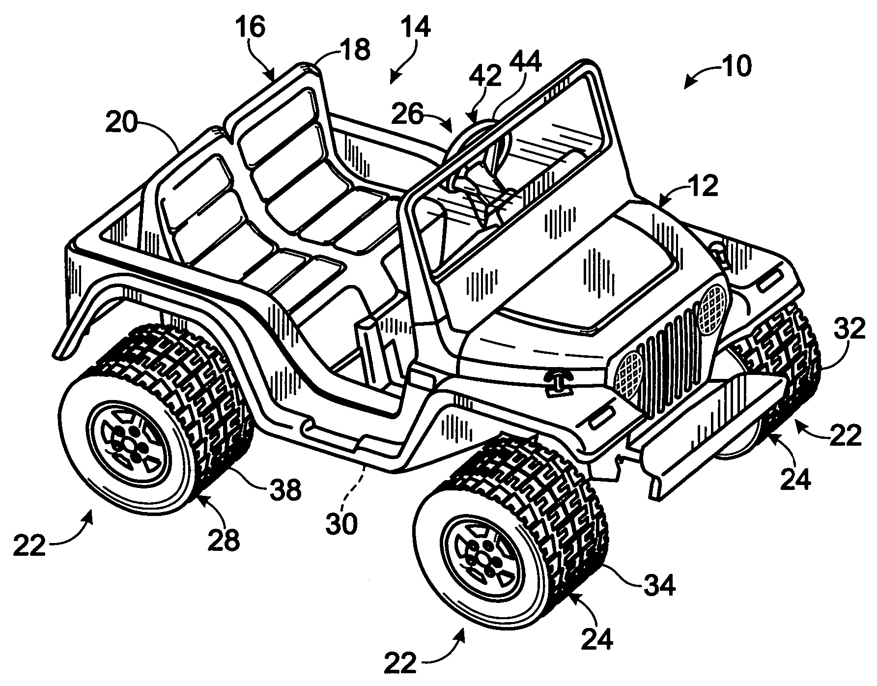 Children's ride-on vehicle charging assemblies with back feed protection