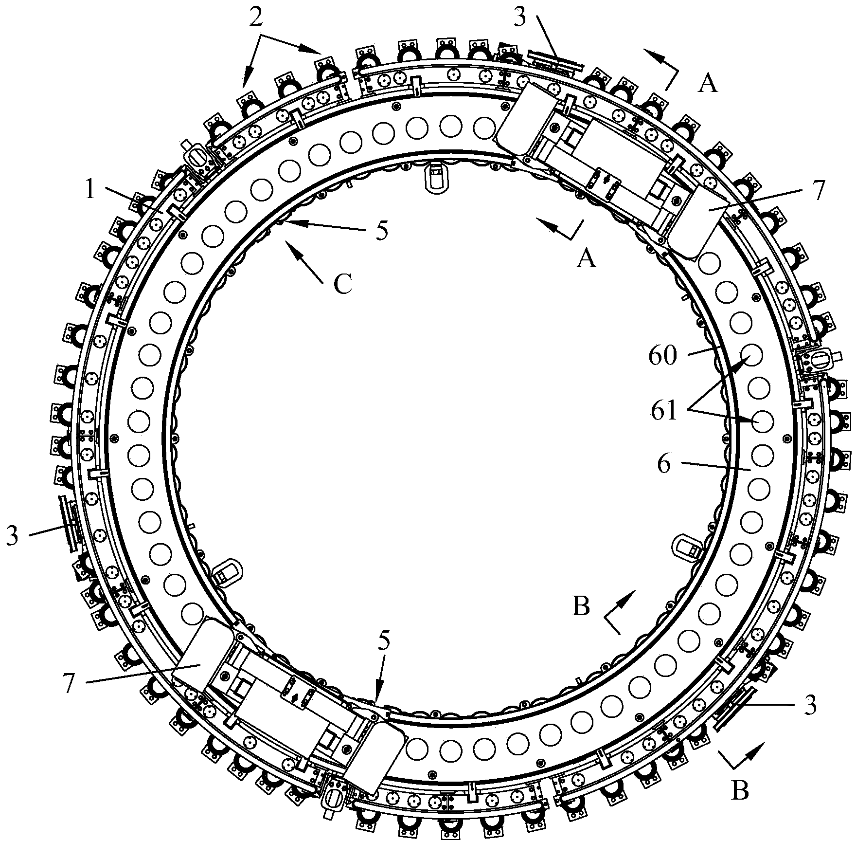 Entire bolt stretcher for nuclear reactor pressure vessels and operating process thereof