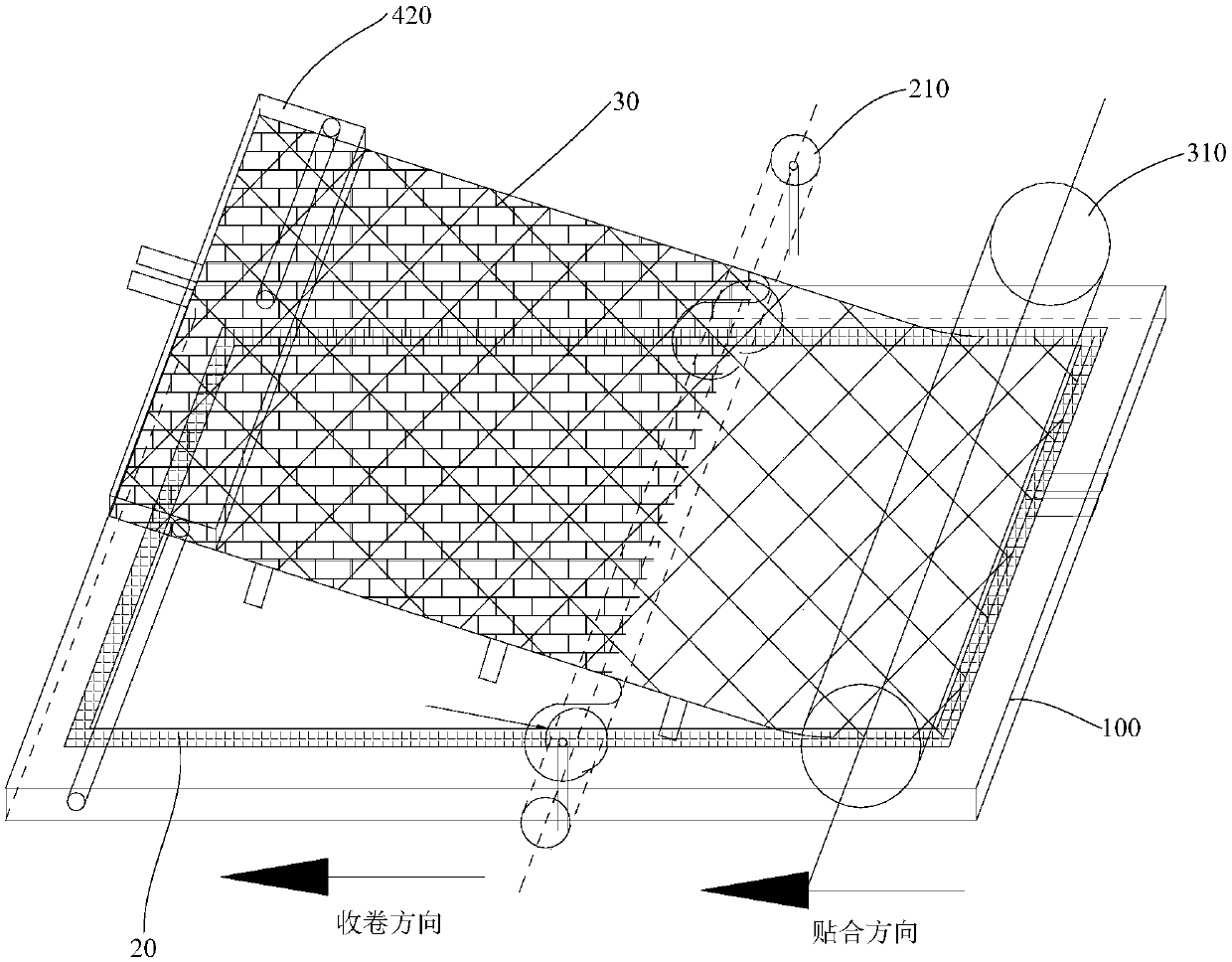 Diaphragm laminating device and method, display module and touch diaphragm