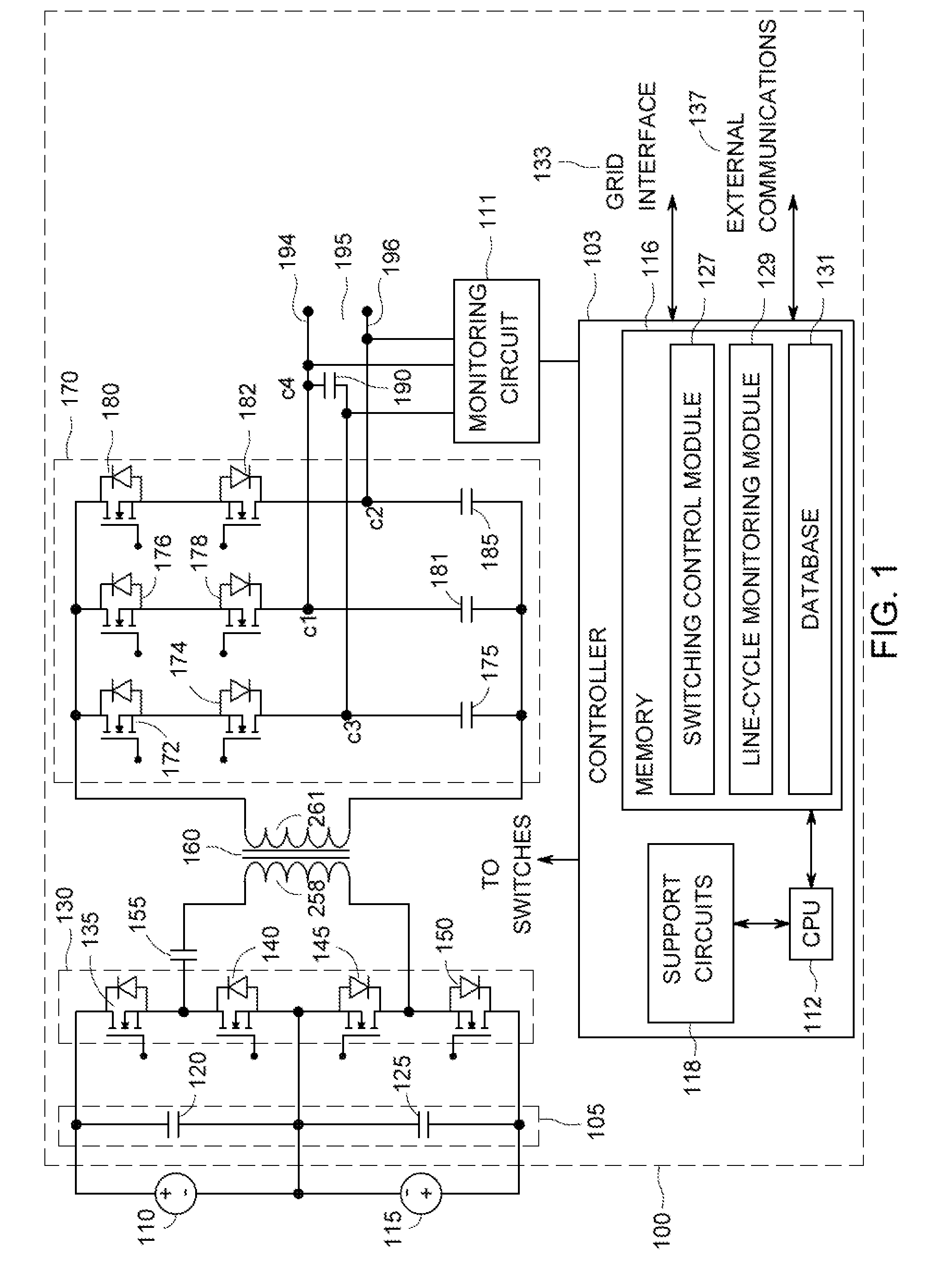 Single-phase cycloconverter with integrated line-cycle energy storage