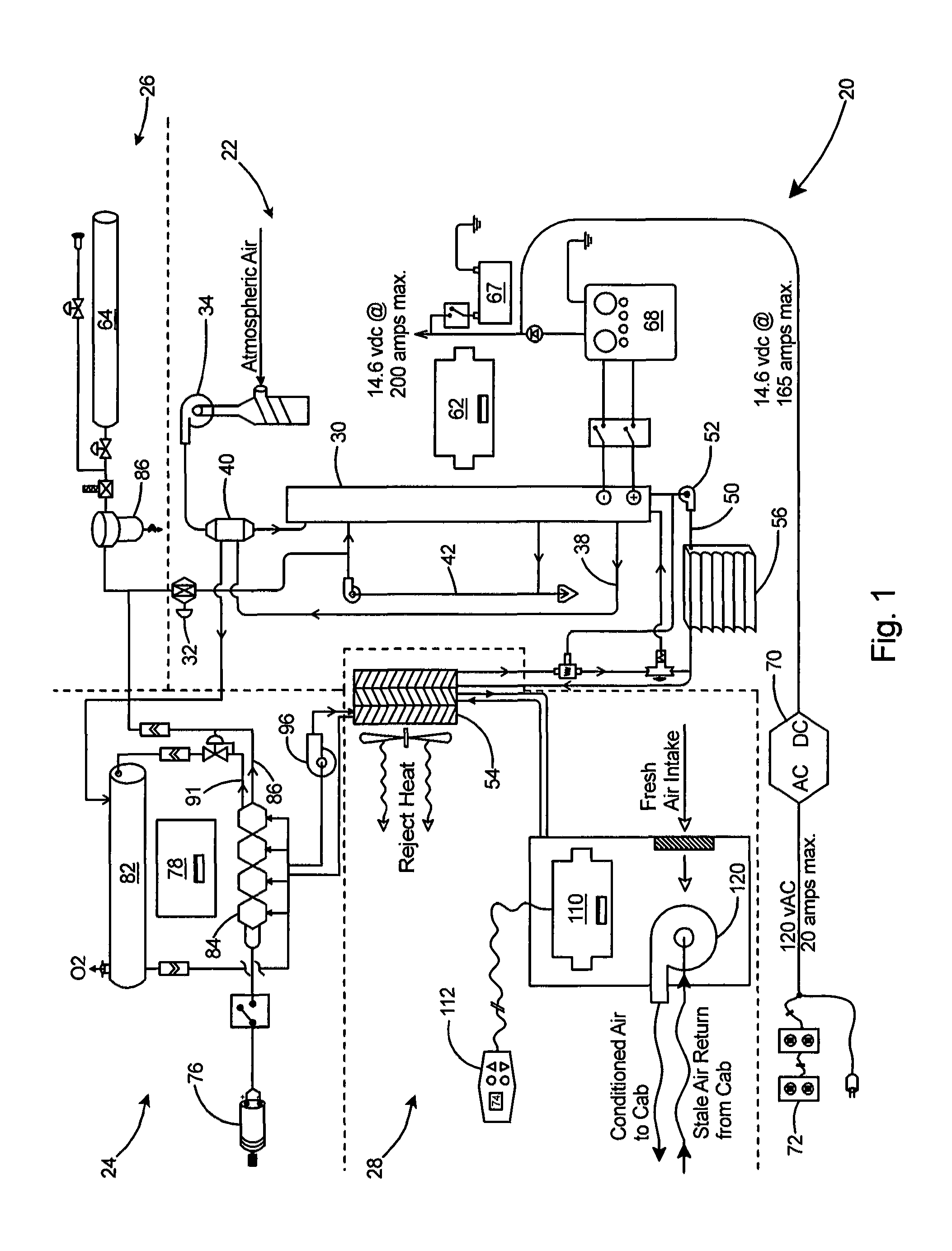 Hydrogen fuel cell driven HVAC and power system for engine-off operation including PEM regenerative hydrogen production