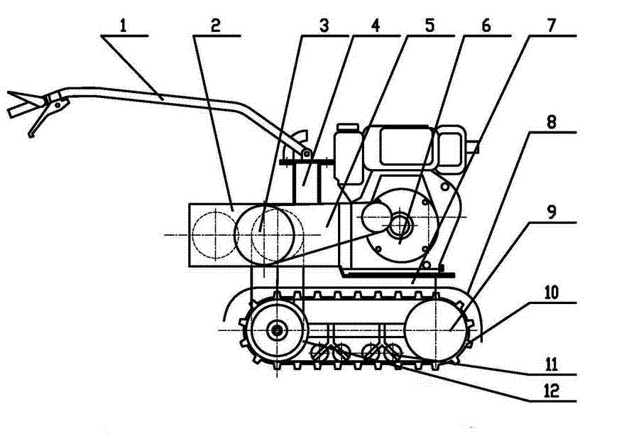 Power chassis of double crawler belt-type micro tillage machine