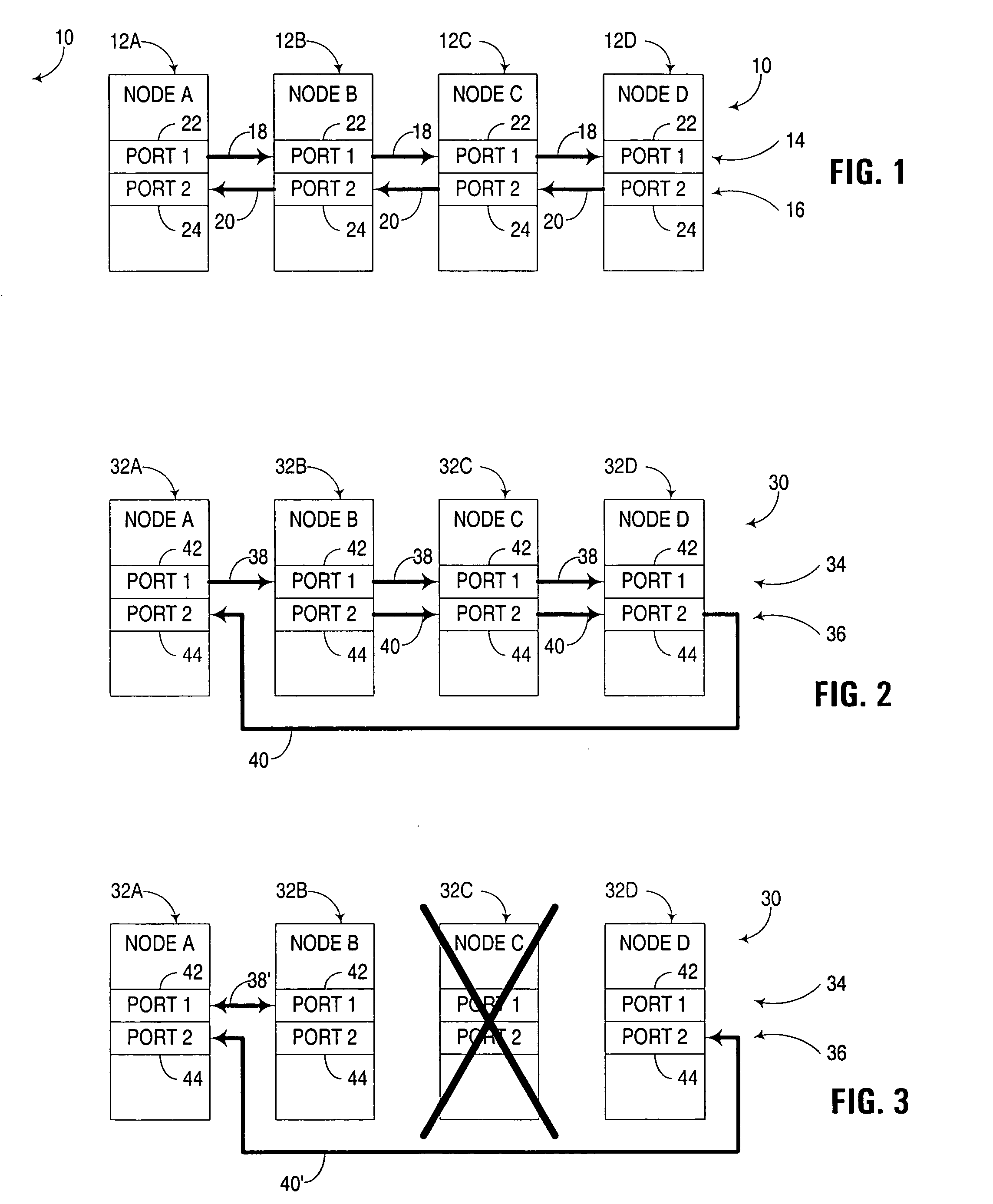 Multi-node architecture with daisy chain communication link configurable to operate in unidirectional and bidirectional modes