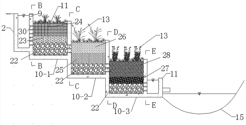Unpowered stepped type purification system for ecological revetment of river channel