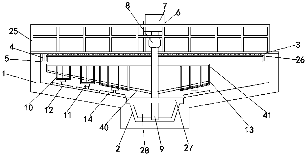 High-efficiency thickener combining central transmission and sectional rake raising
