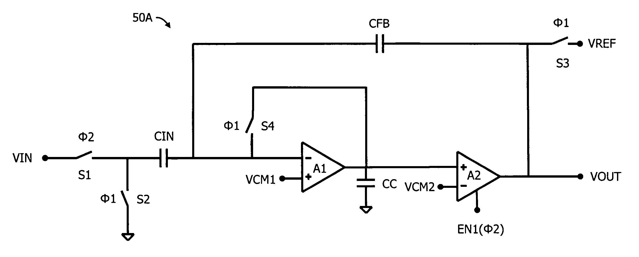 Switched-capacitor circuit having switch-less feedback path