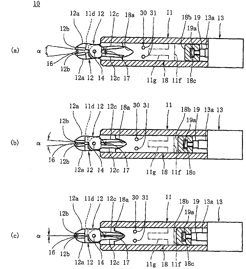 Switching operating device and object cutting method