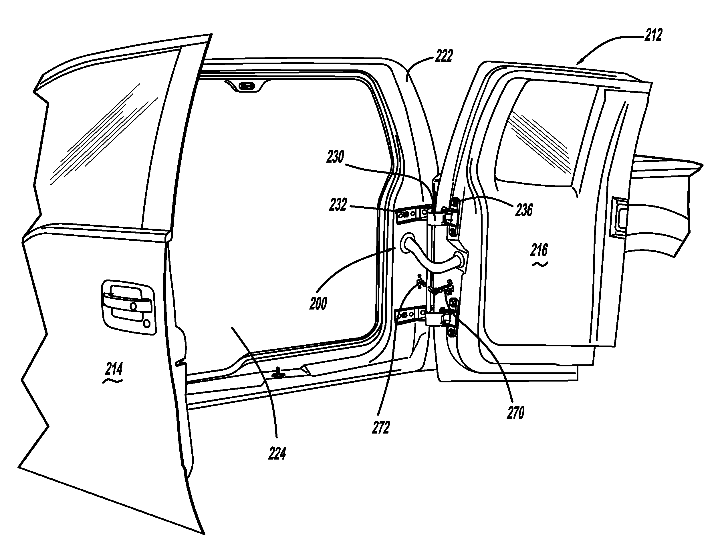 Vehicle unsequenced rear door articulating mechanism