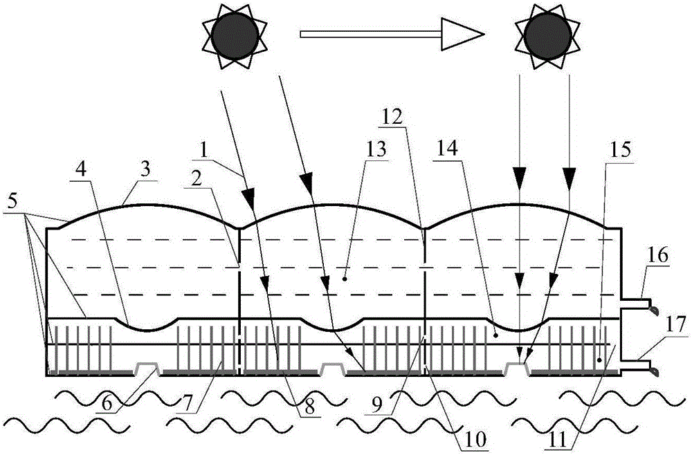 Floating sea water desalination film with backheating capillary action