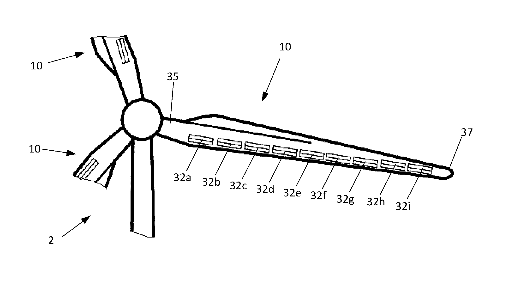 Actuation of distributed load management devices on aerodynamic blades