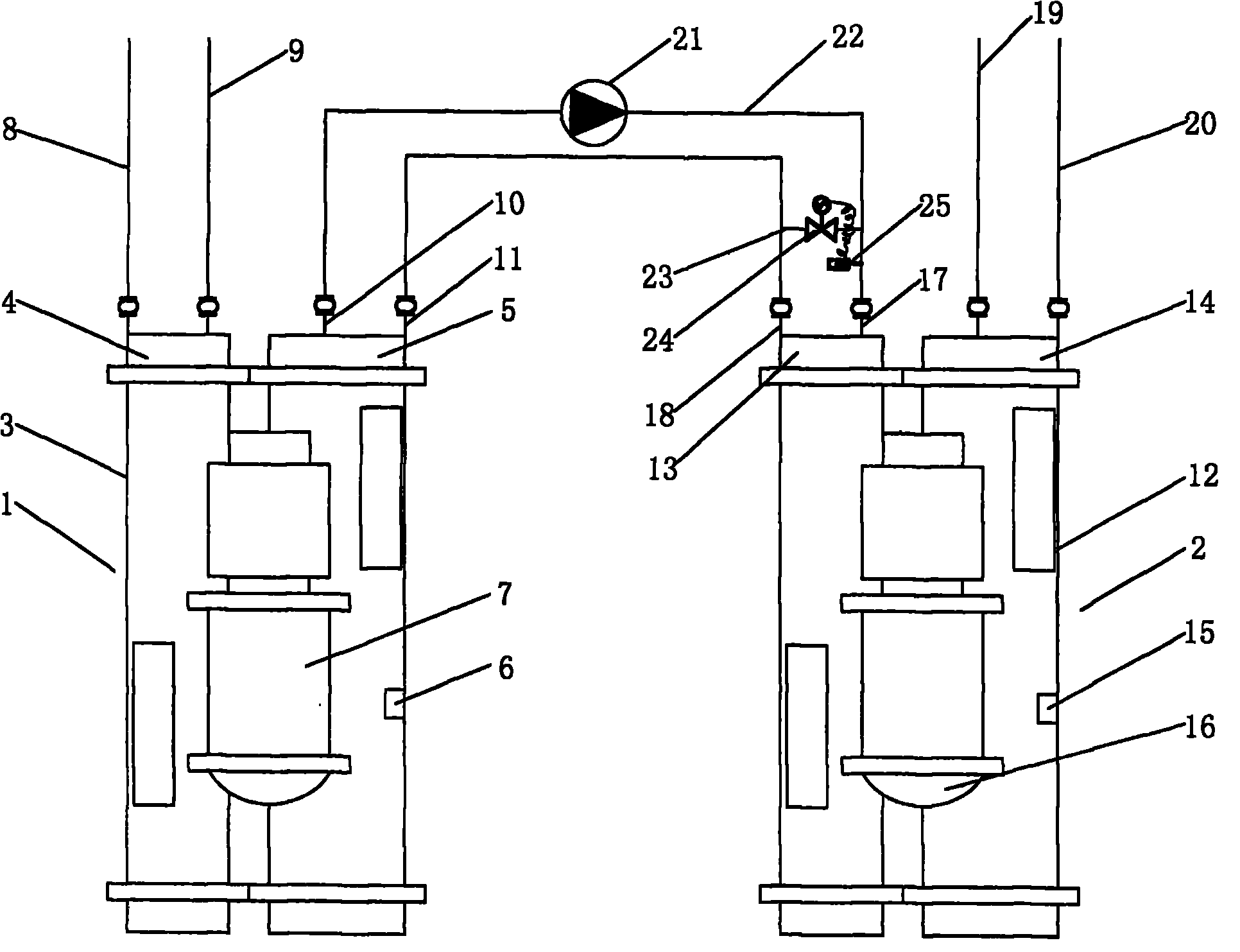 Combined heating device of water source heat pump unit