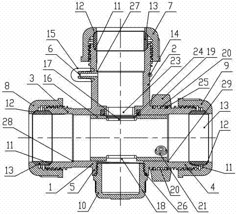 Five-way plastic valve for drilling hole during gas extraction, and installation and use method thereof