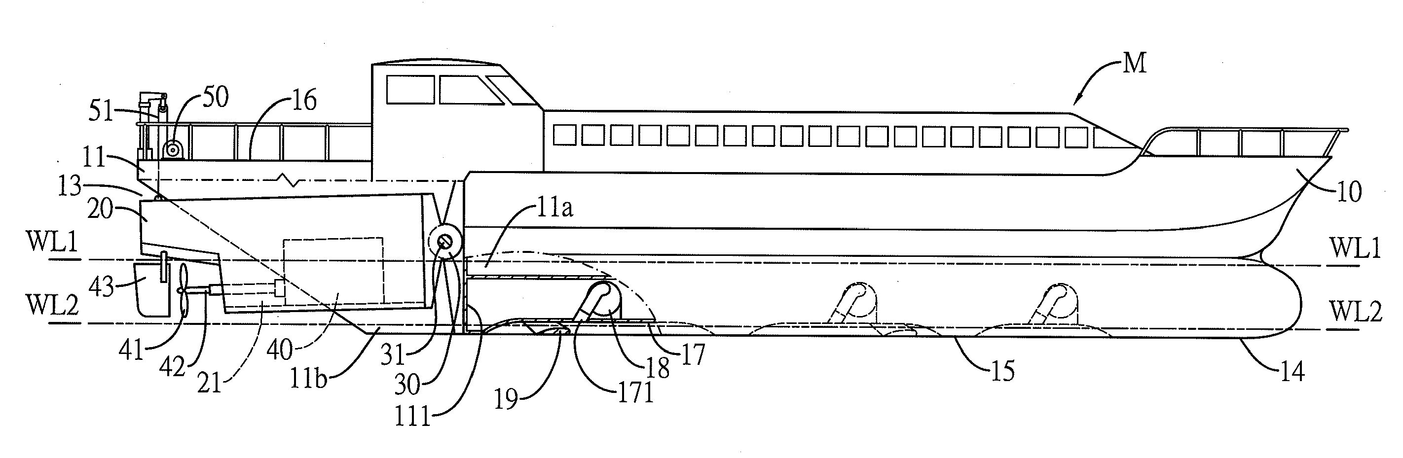 Ship hull structure and a method of operating the ship