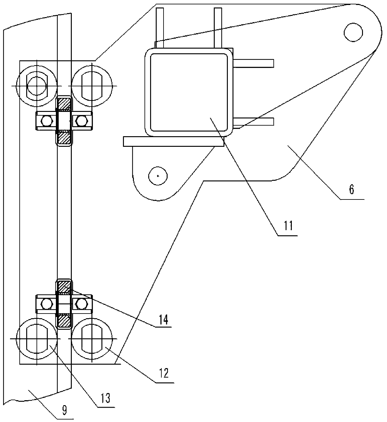 Lateral-bottom-fed coil loading machine with hydraulic rocker-slider mechanism