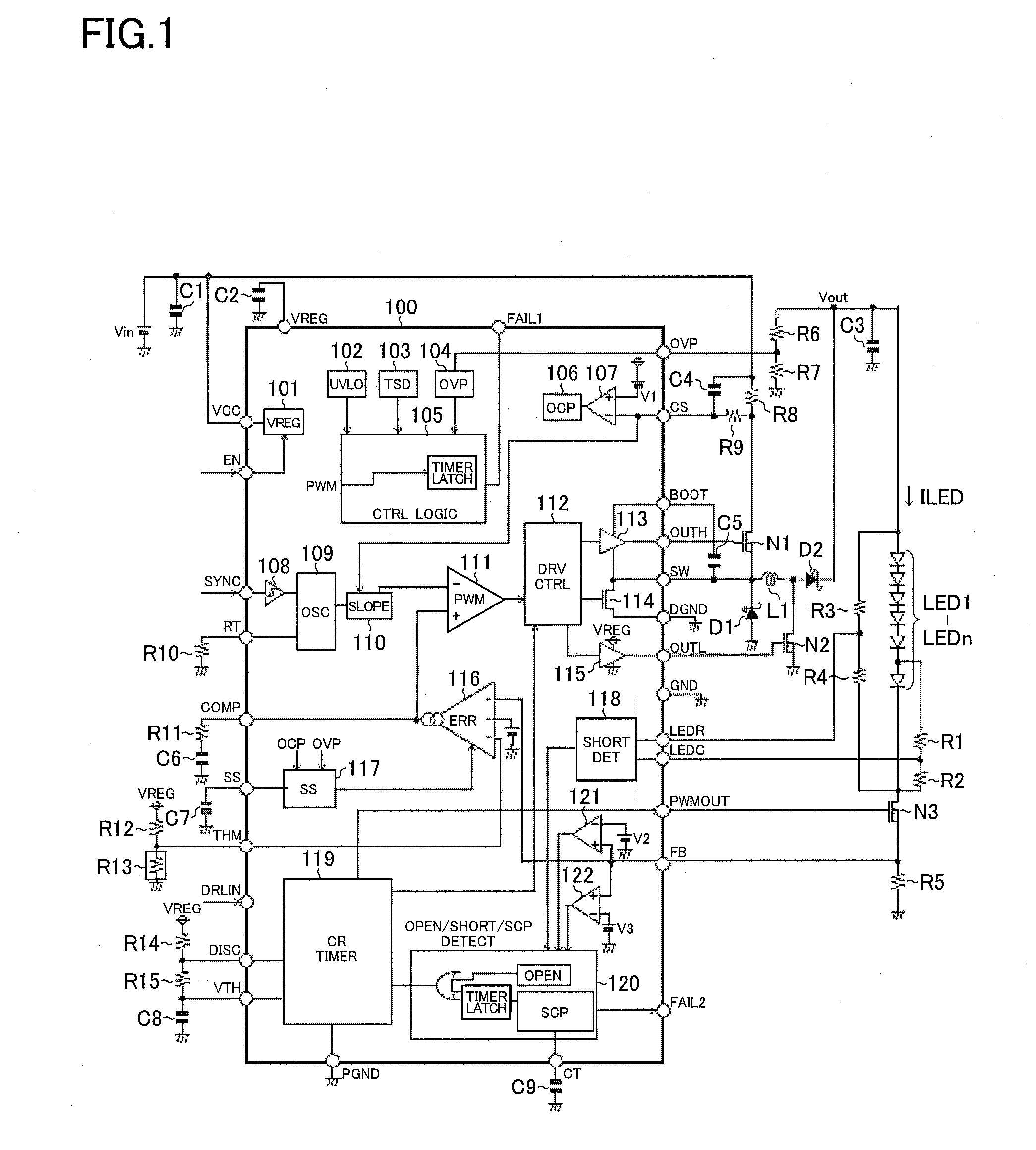 LED short-circuit detection circuit, LED drive device, LED lighting device, and vehicle
