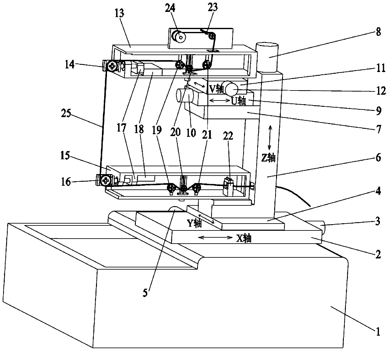 Follow-up tilting-head type big-tapered wire cutting device