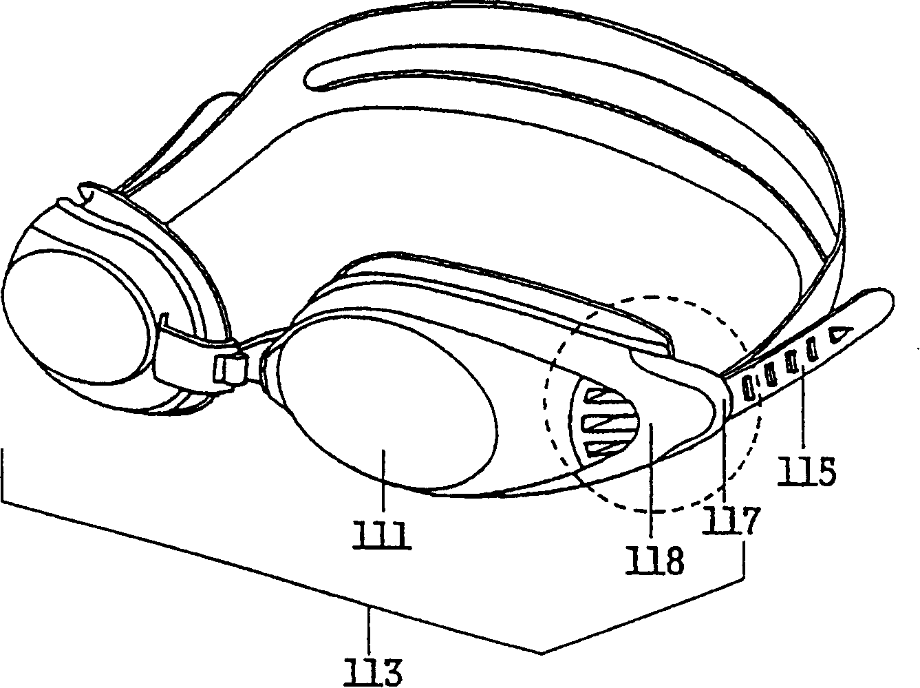 Buckle assembly for adjusting straps for headgear and swimming glasses with said assembly