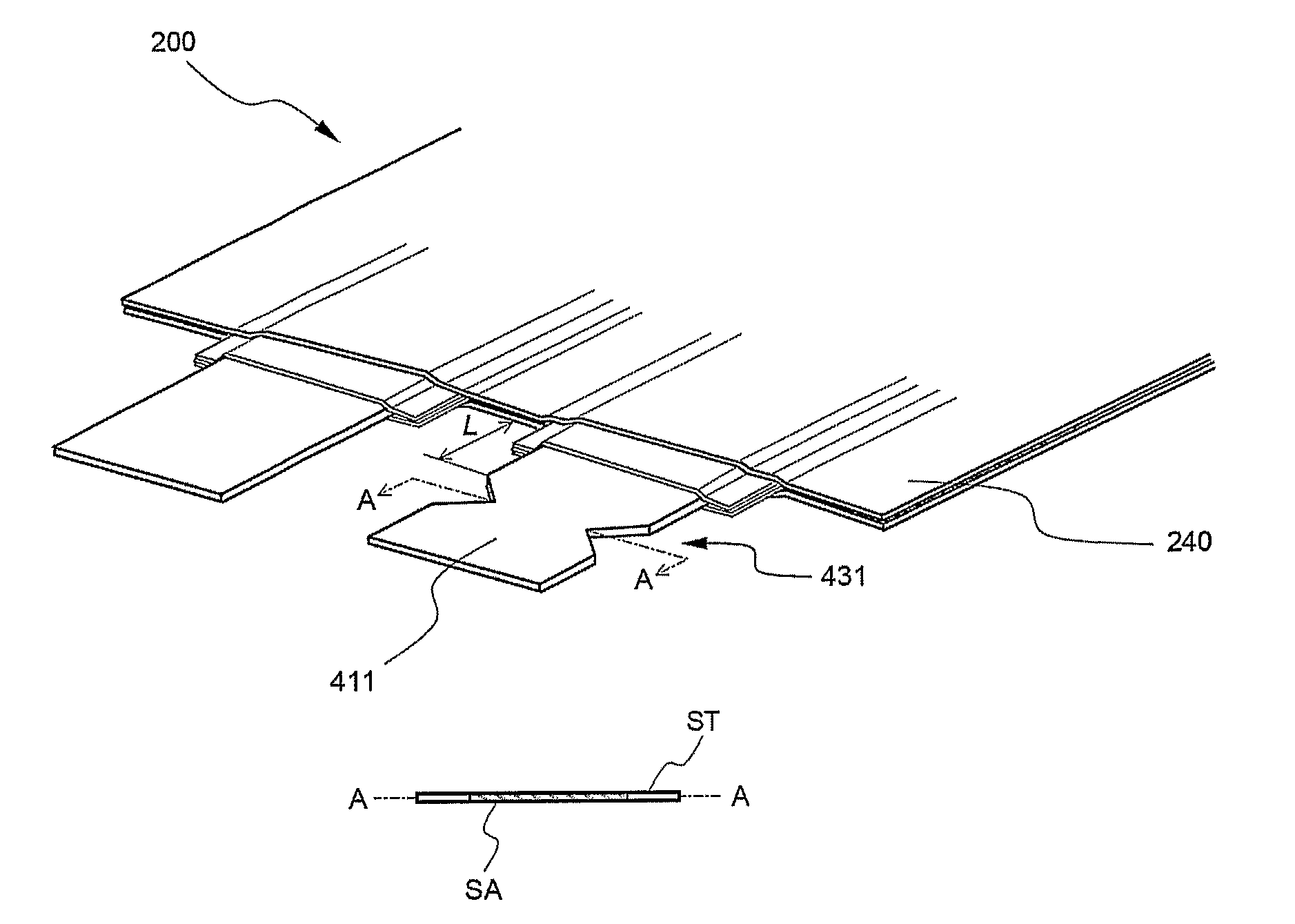 Secondary battery having electrode with self cutting part to be destructed on application of over-current