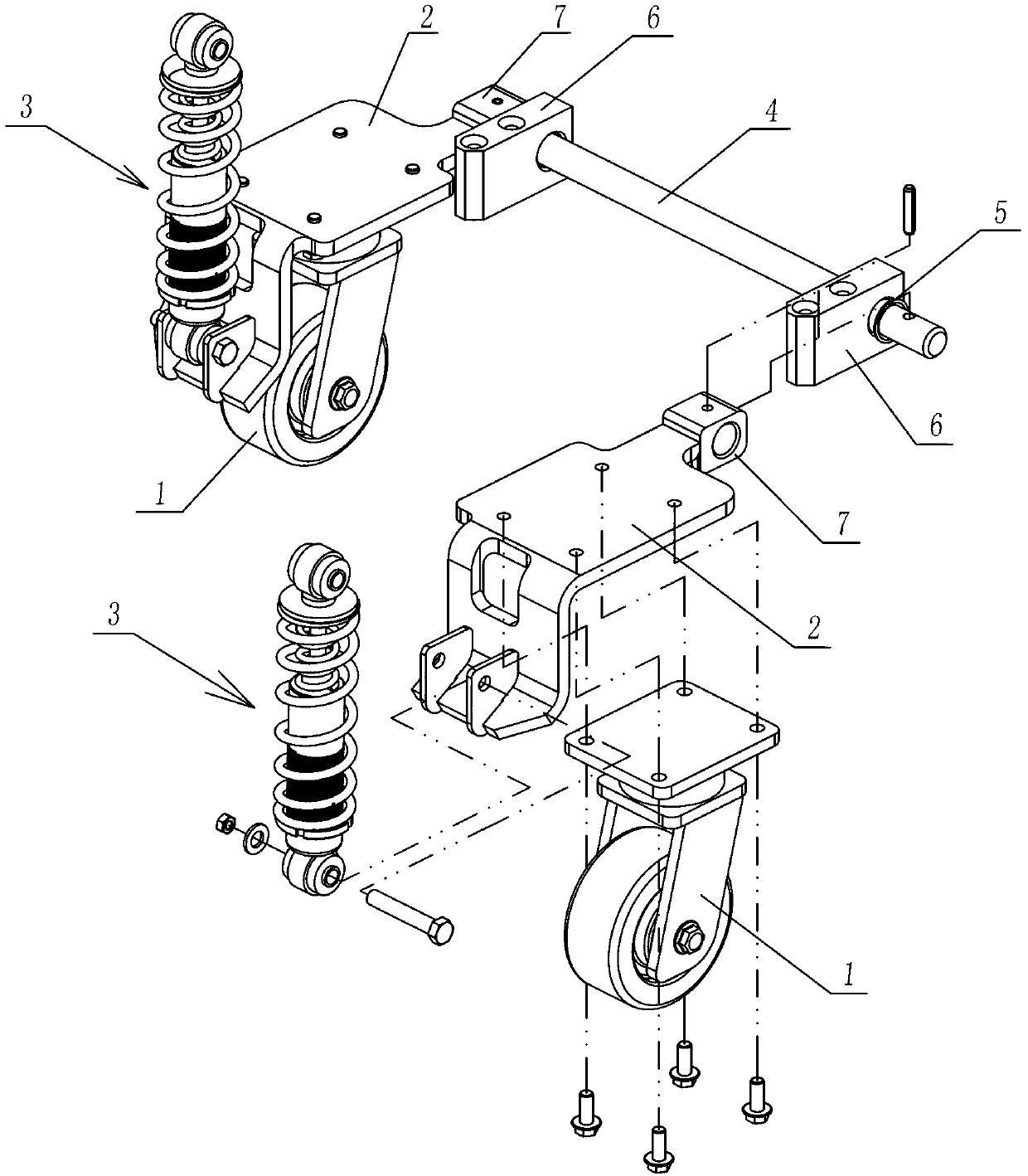 Electric truck connecting rod auxiliary wheel device