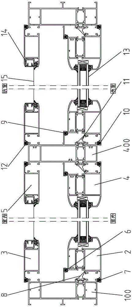 Transverse node with screen window for aluminum alloy double-sash casement window