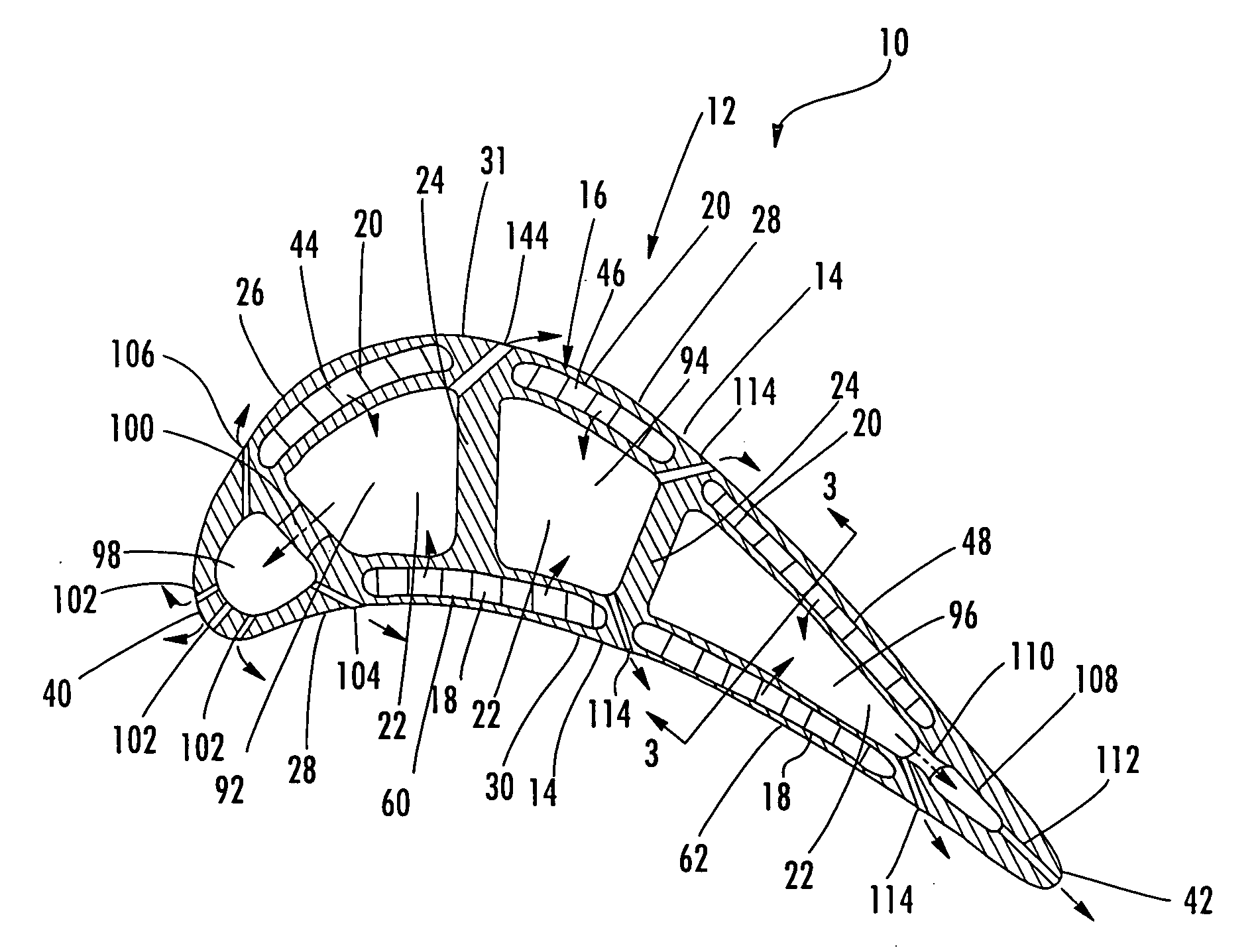 Turbine airfoil with near wall inflow chambers