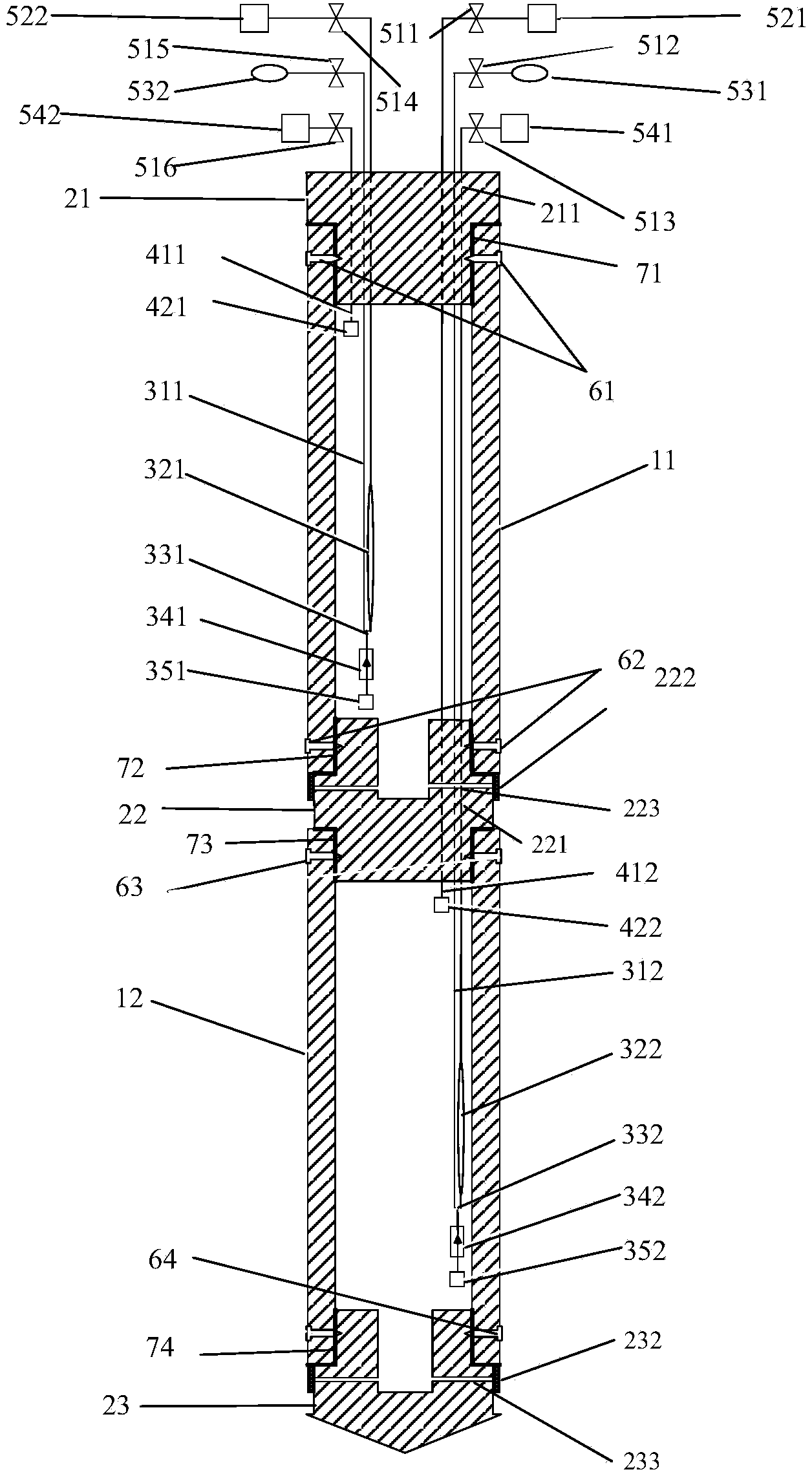 Layered gas-liquid fluid sampling device in shallow well
