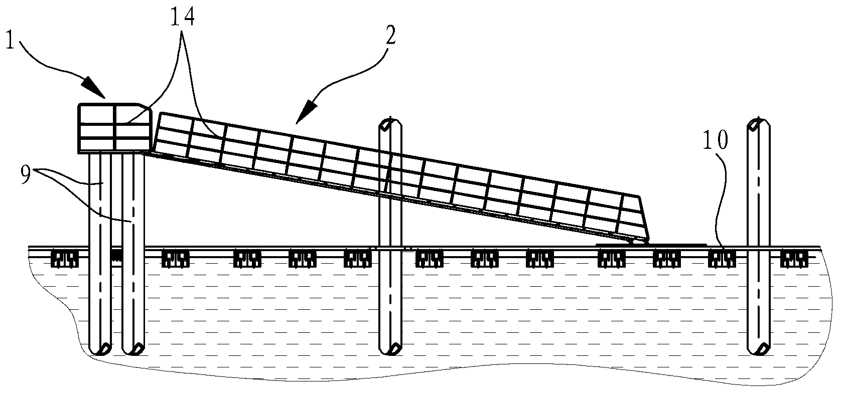 Movable ladder for floating wharf