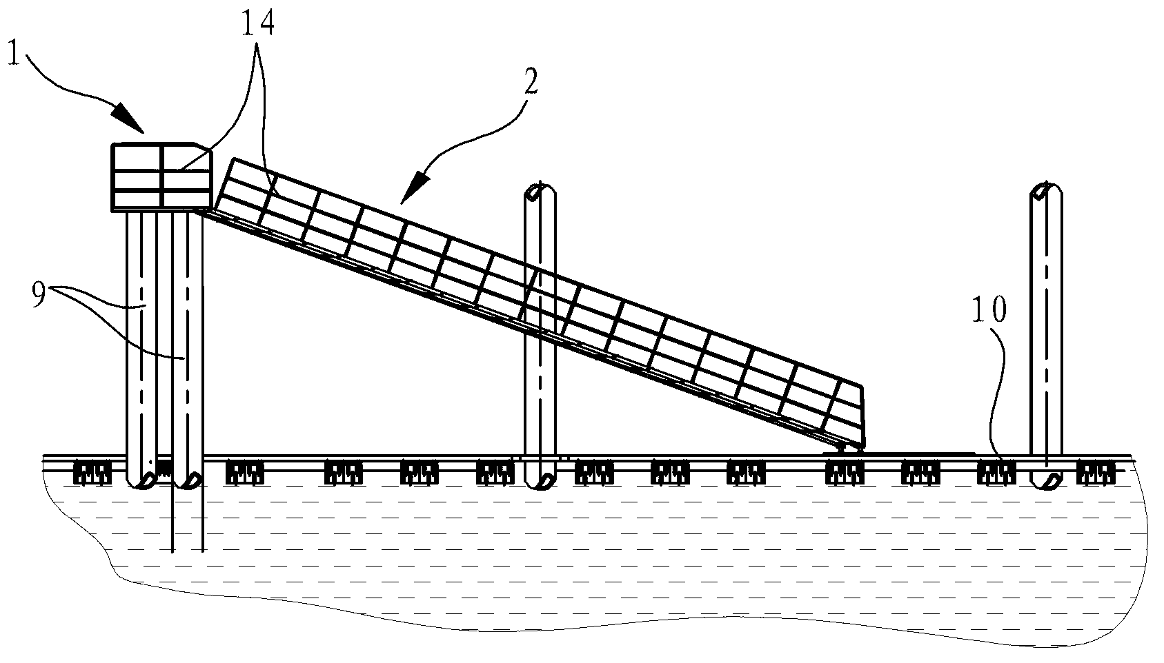 Movable ladder for floating wharf