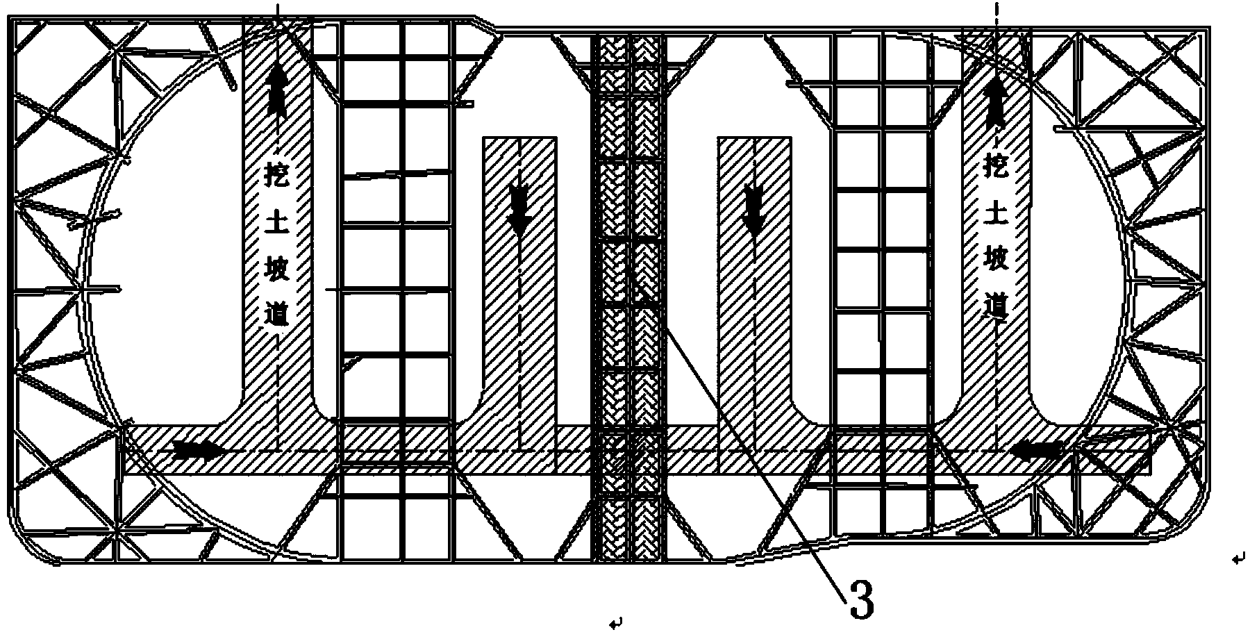 Large-scale deep foundation pit slope remaining soil digging and pit-in-pit concrete post casting construction method