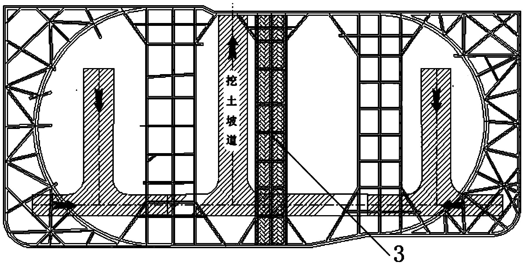 Large-scale deep foundation pit slope remaining soil digging and pit-in-pit concrete post casting construction method