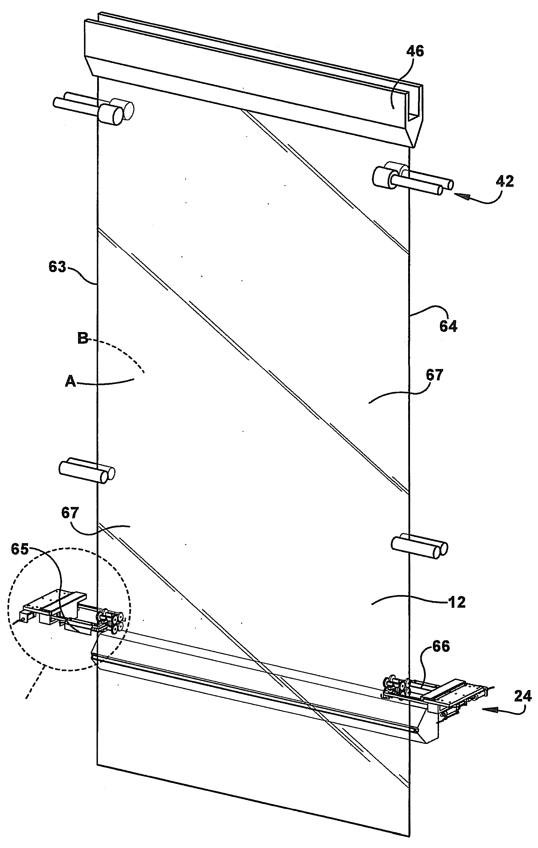 Method and device for restraining movement of continuously traveling glass sheet