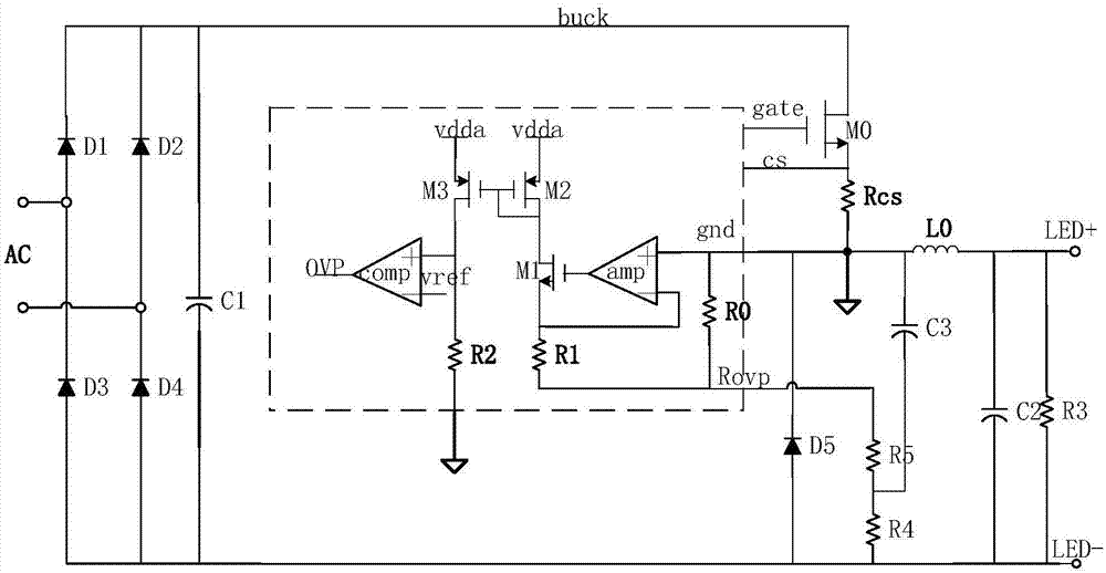 Output overvoltage protection circuit based on floating ground BUCK architecture