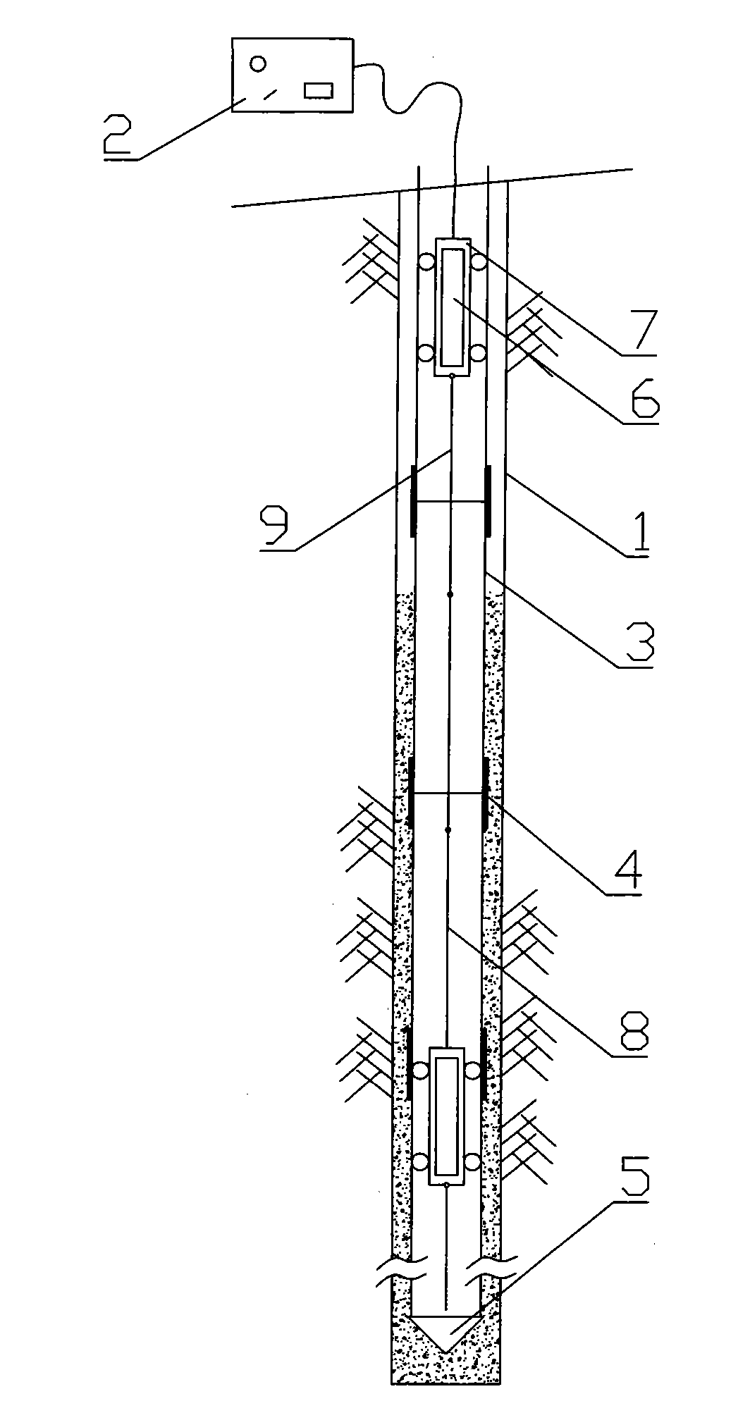 Structuring method of continuous monitoring system of overburden rock displacement in ore bed mining process