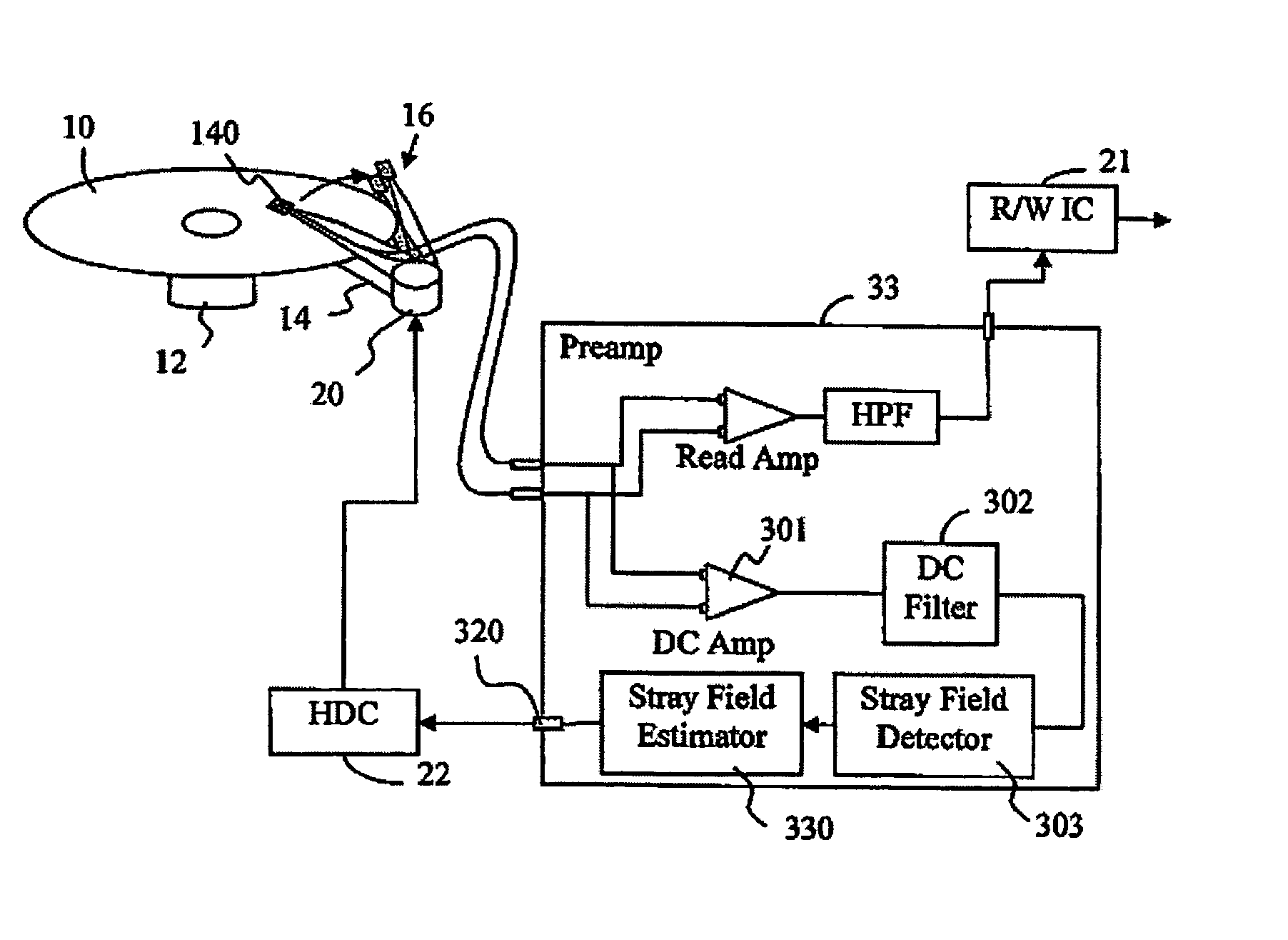Stray field detector, magnetic disk drive, and method of head escaping