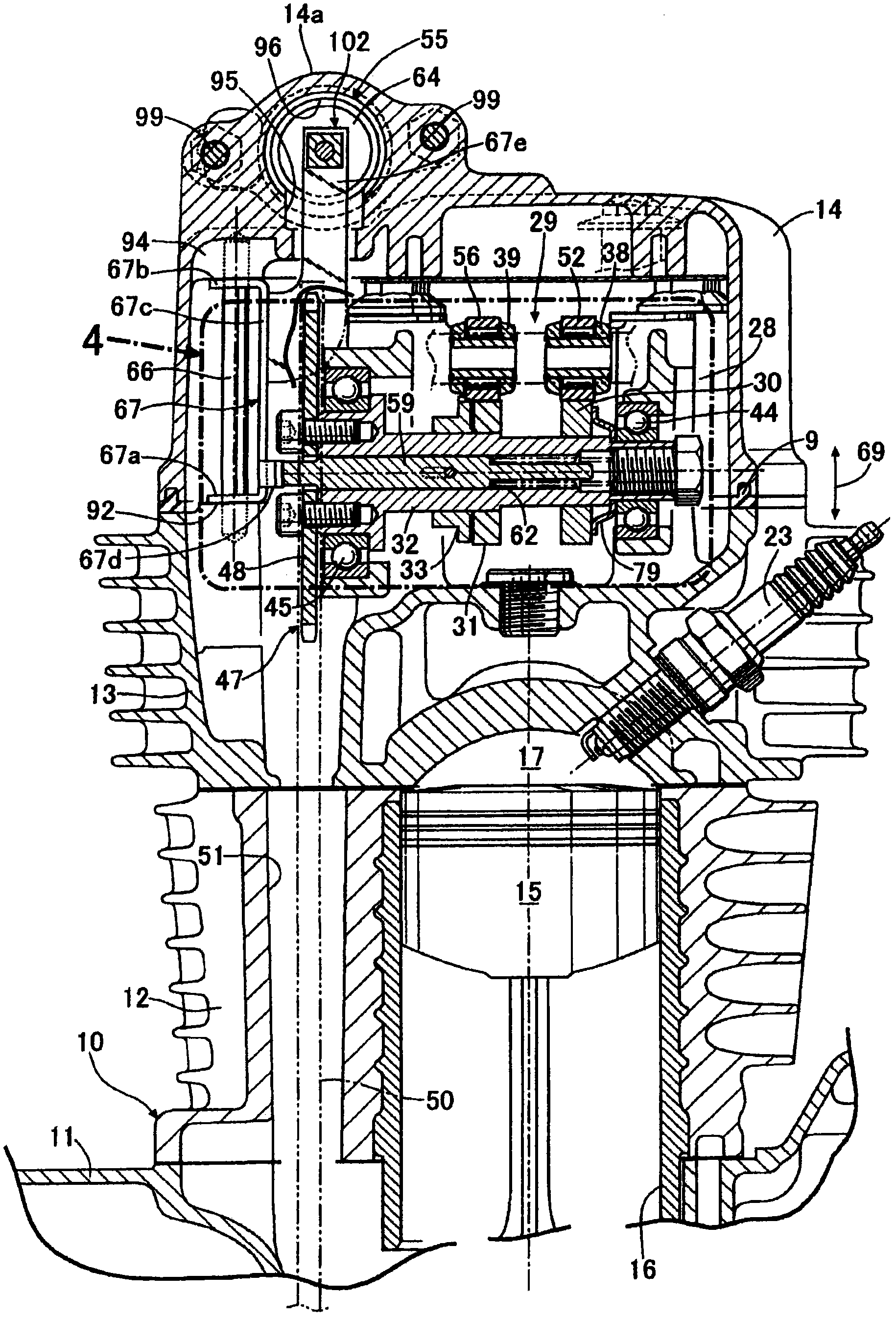 Variable stigmatic opening transmission device of engine